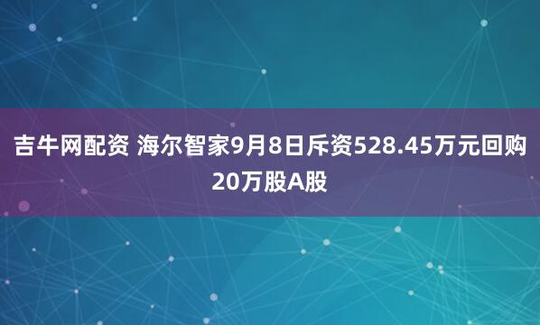 吉牛网配资 海尔智家9月8日斥资528.45万元回购20万股A股
